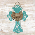 Cross - scalloped, teal with loop