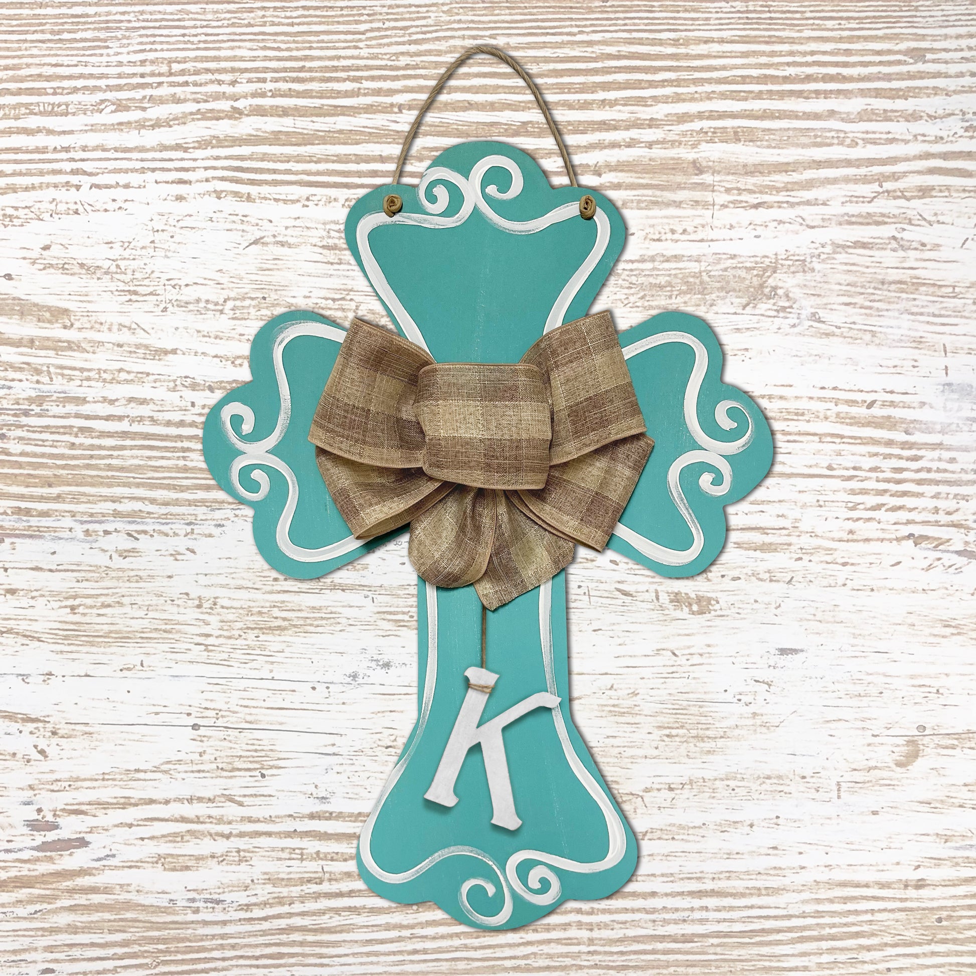 Cross - scalloped, teal with loop