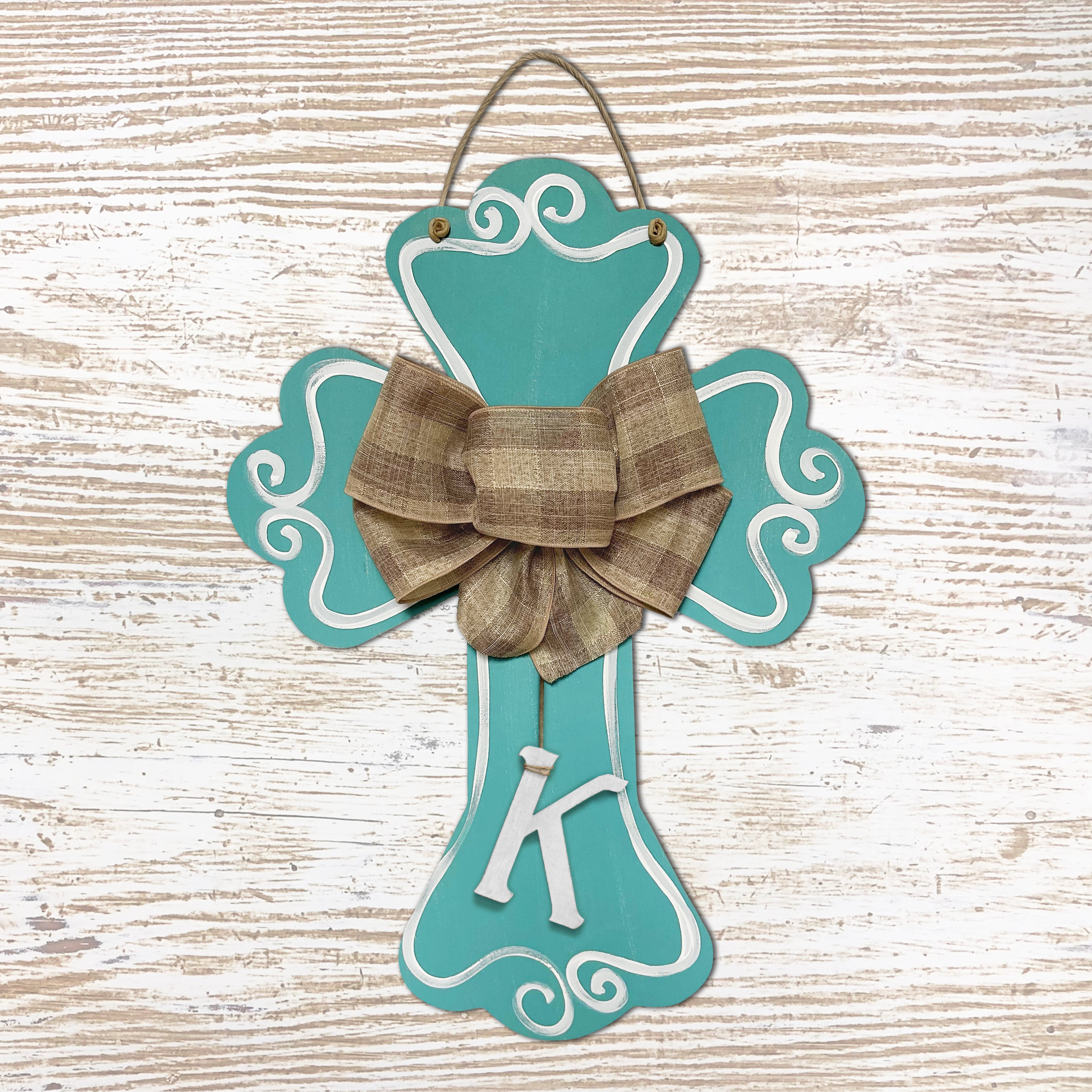 Cross - scalloped, teal with loop