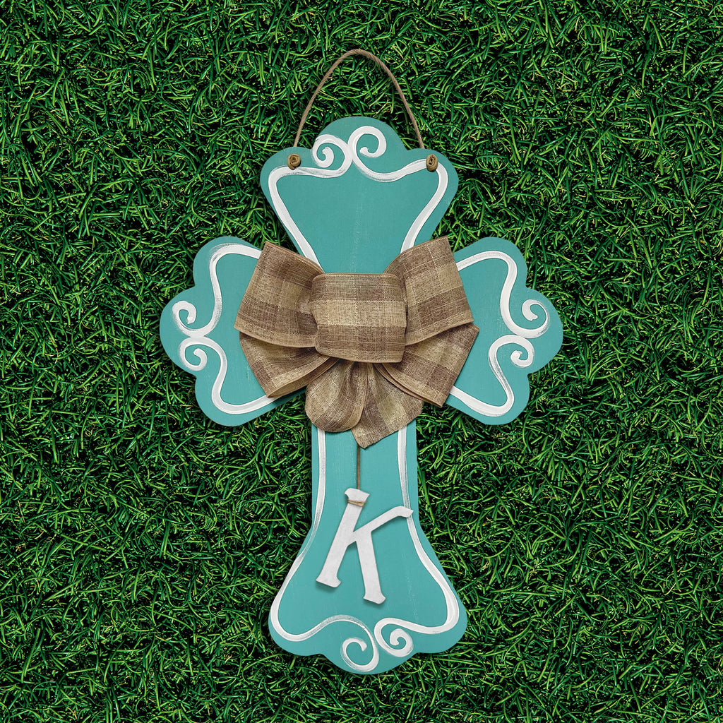 Cross - scalloped, teal with loop