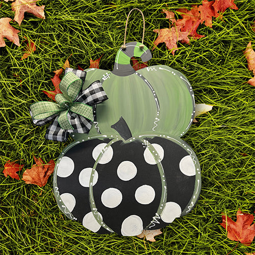 Pumpkin 2 Stack Green and Black Polka Dot