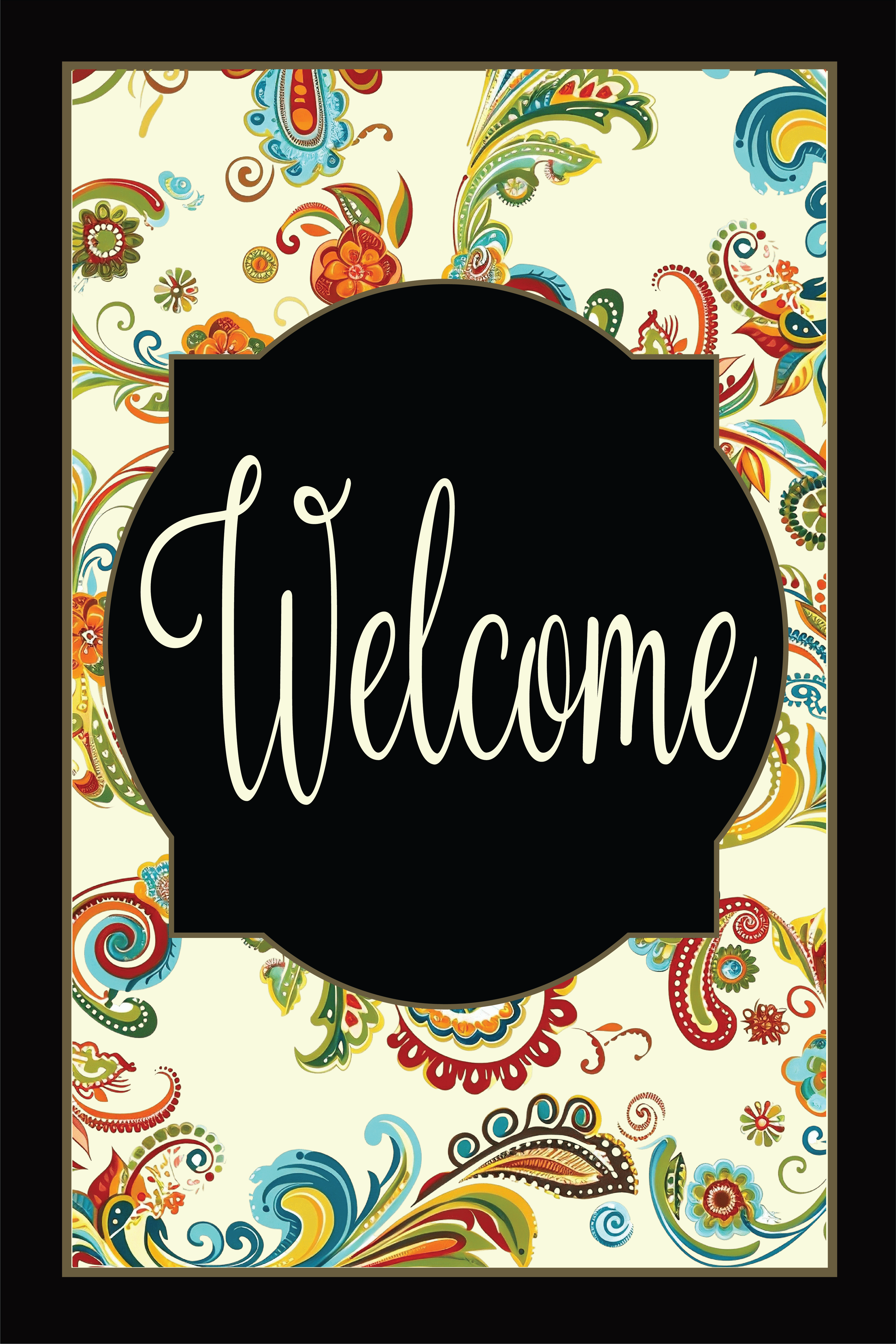 Garden Flag Welcome Paisley Black