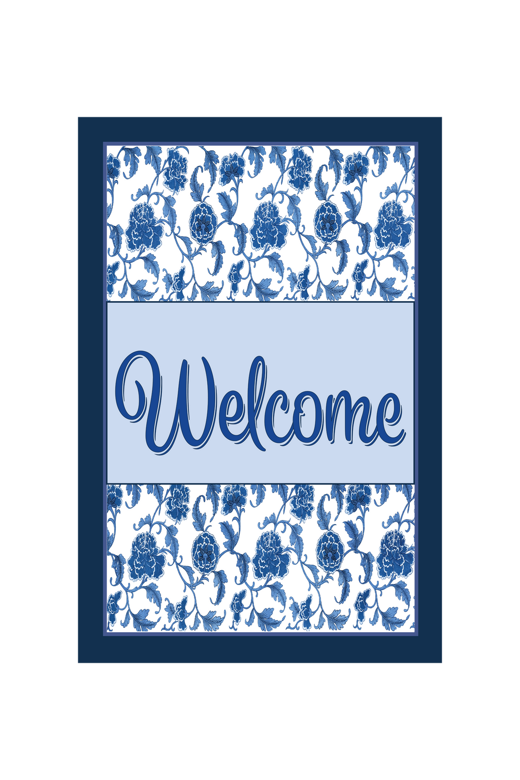 Garden Flag Welcome Blue Chinoiserie