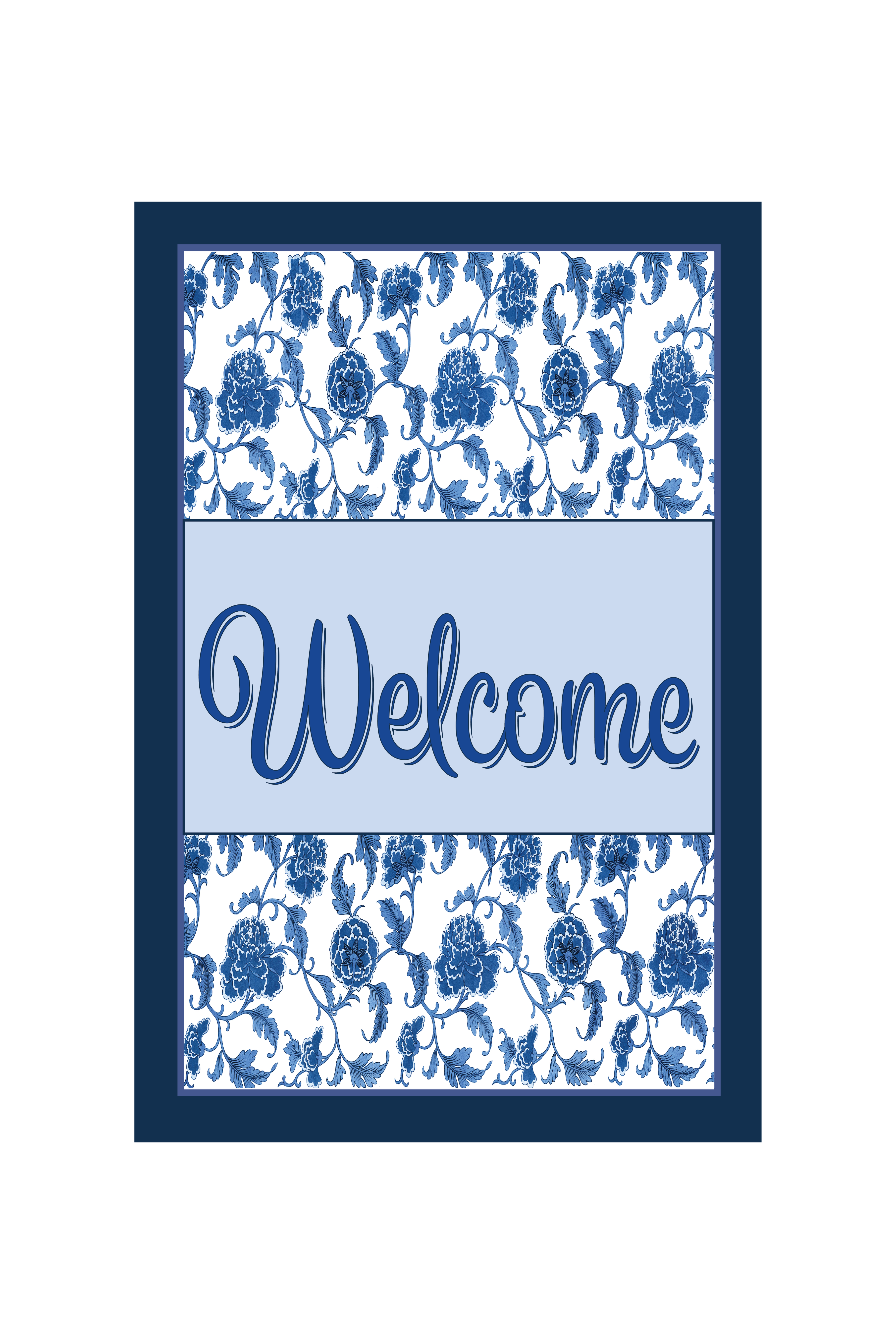 Garden Flag Welcome Blue Chinoiserie