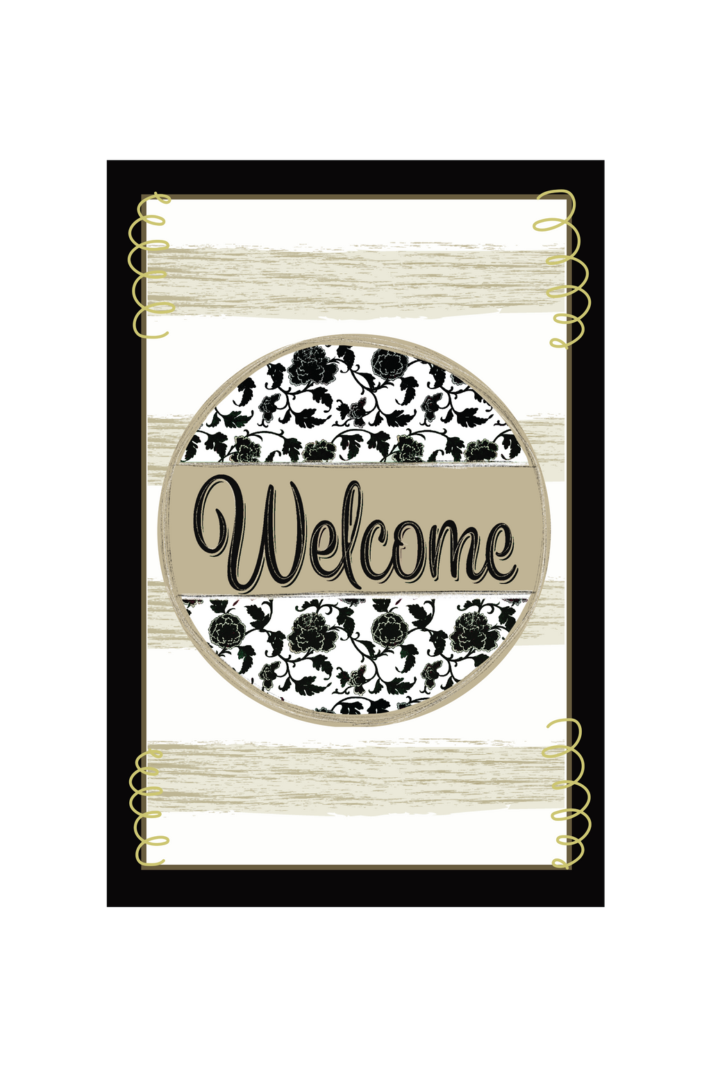 Garden Flag Chinoiserie Welcome Black