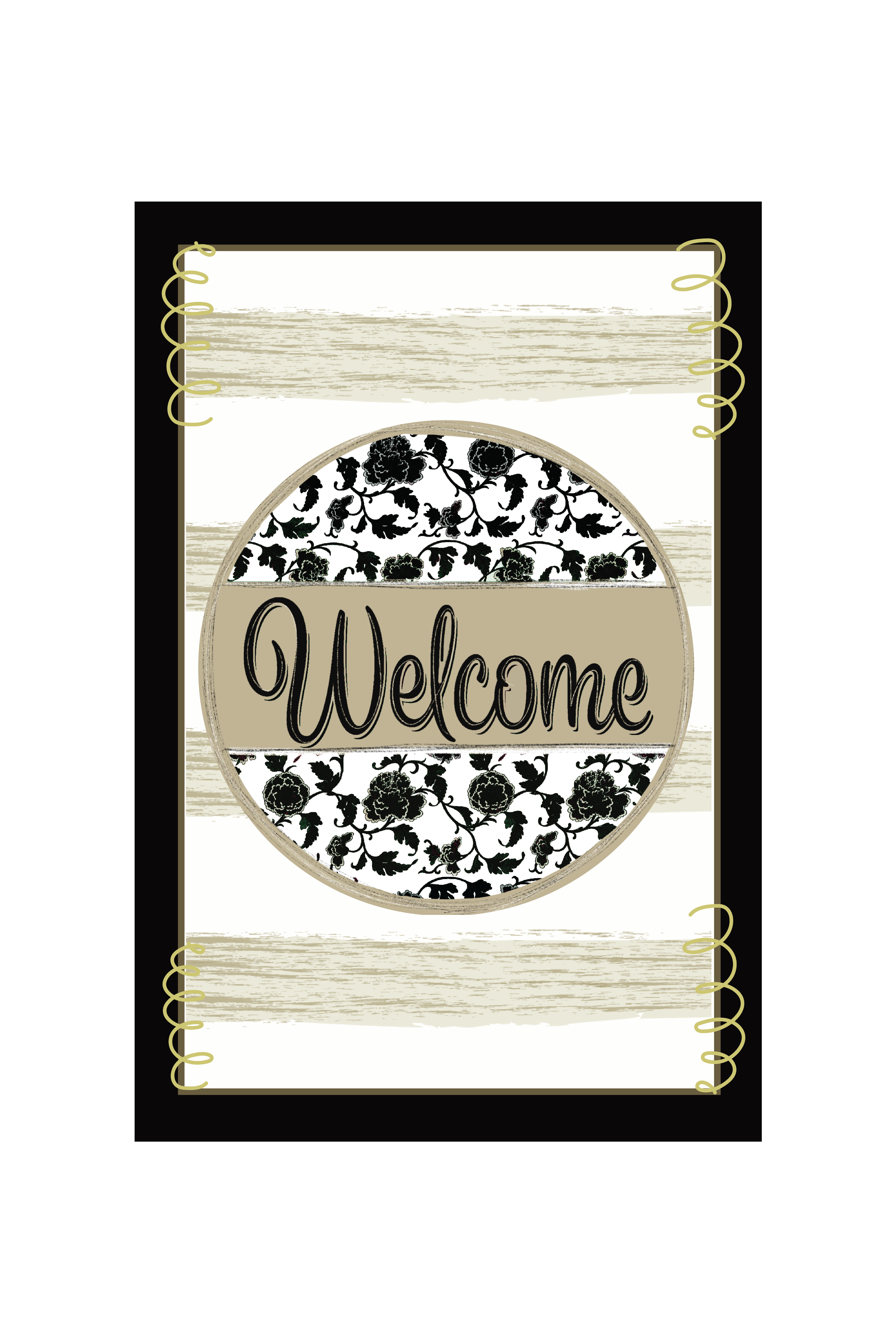 Garden Flag Chinoiserie Welcome Black