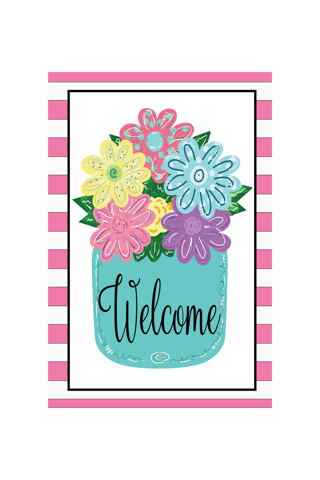 Garden Flag Mason Jar Flowers Teal