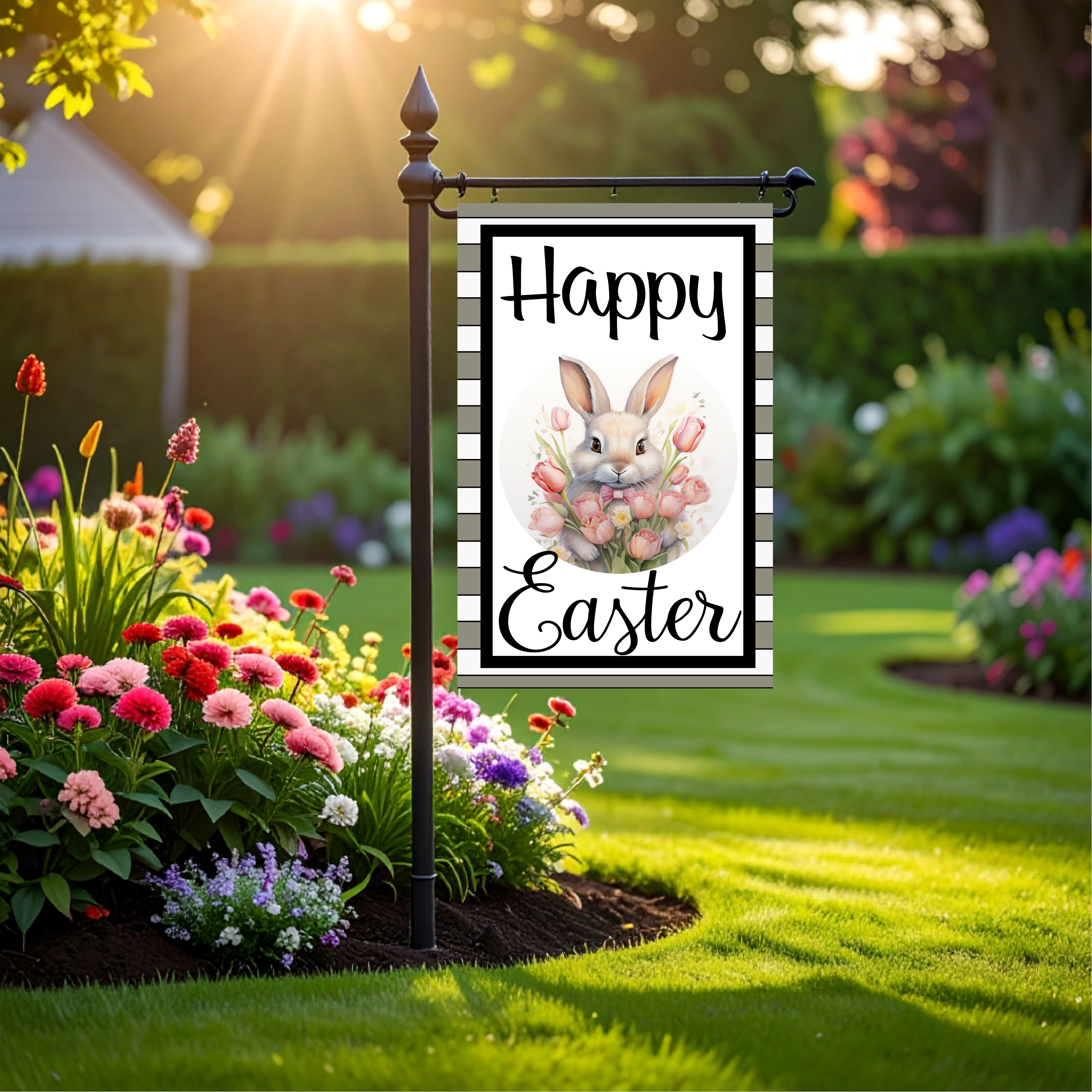 Garden Flag Bunny Pastel Holding Tulips