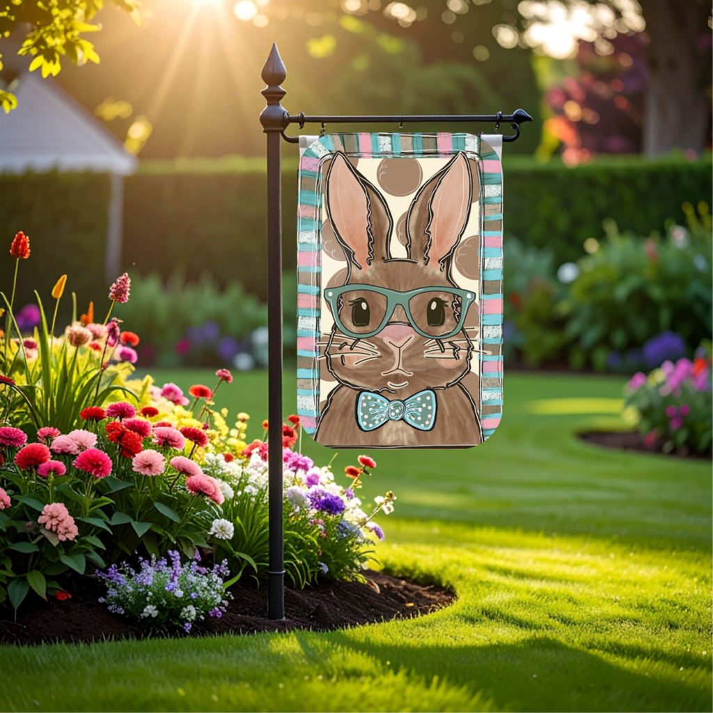 Garden Flag Bunny with Glasses