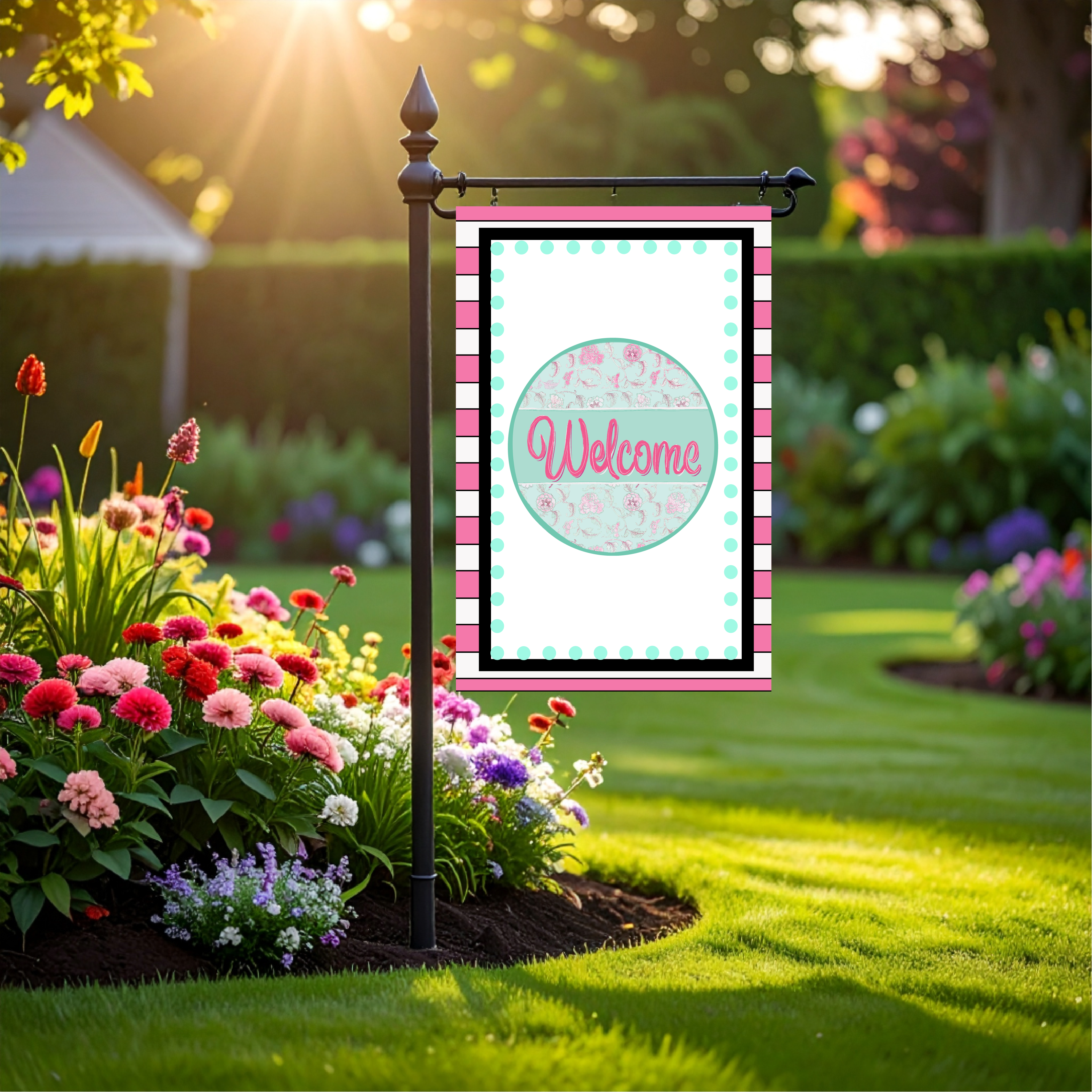 Garden Flag Chinoiserie Welcome Mint