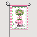 Garden Flag Welcome Pink Topiary Chinoiserie