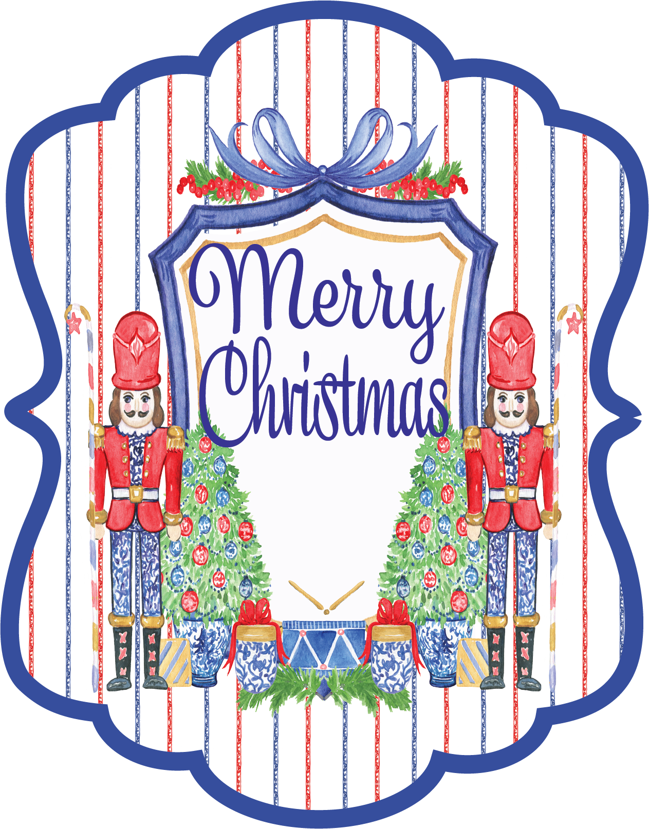 Whimsical Blue Nutcracker Merry Christmas