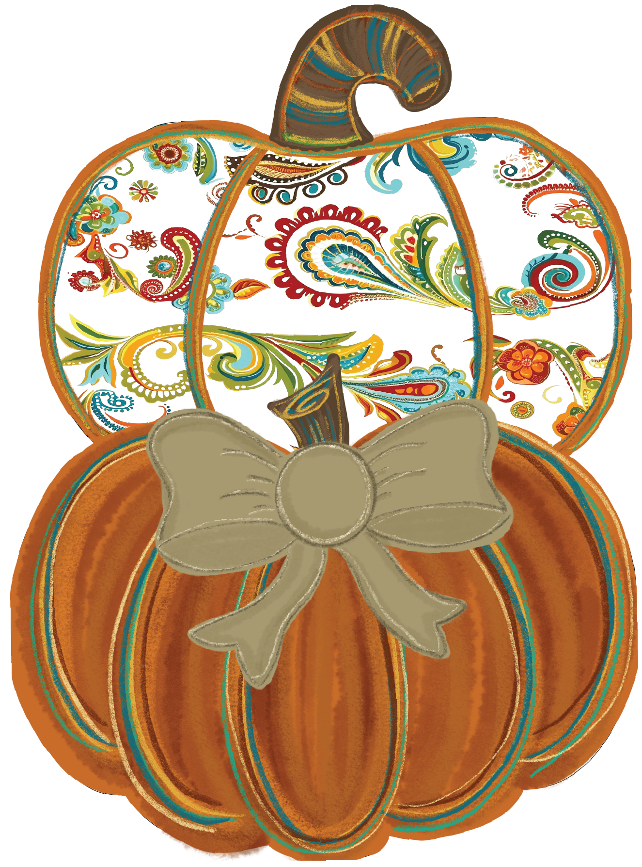 Pumpkin 2 Stack Paisley with Bow