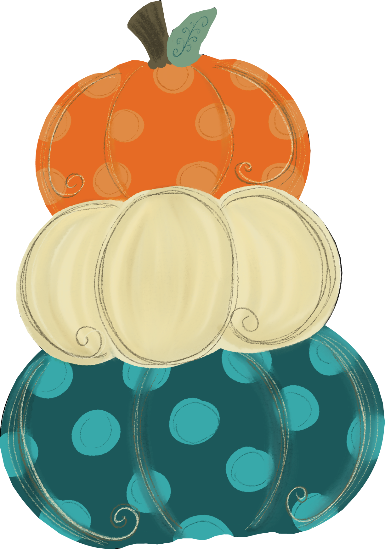 Pumpkins 3 Stack Teal Dot and Orange