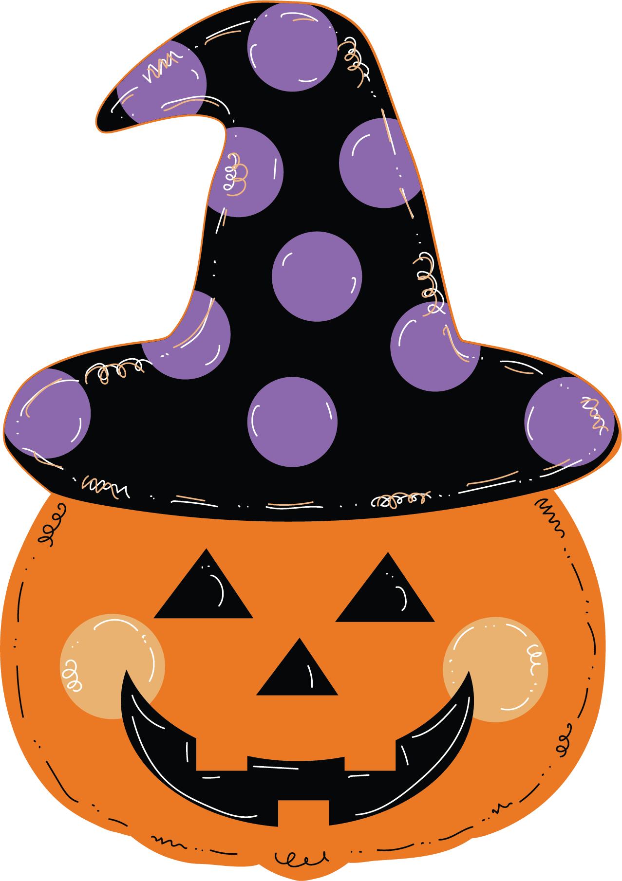 Pumpkin Jack O Lantern Purple Polka Dot