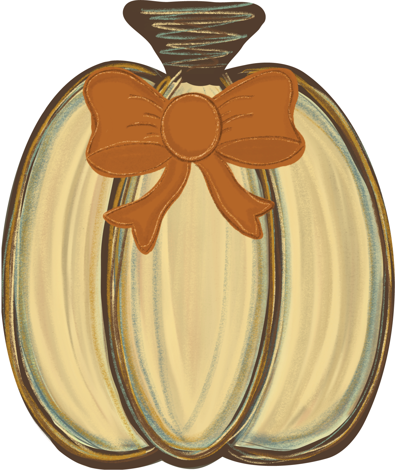 Pumpkin Single Distressed Cream with Bow