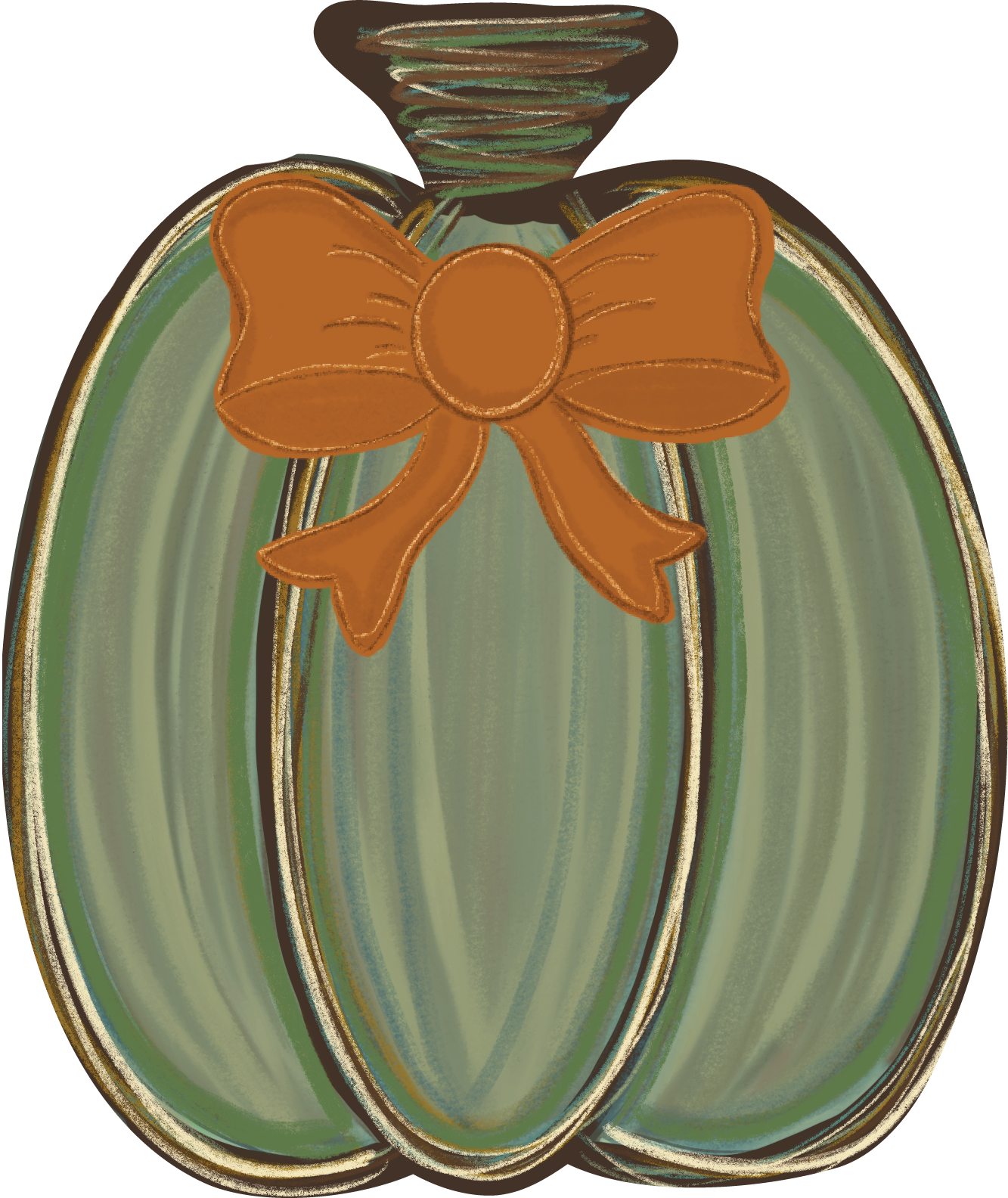 Pumpkin Single Distressed Green with Bow