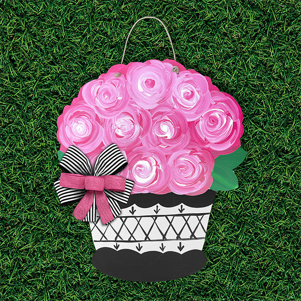 Pink Rose Black Pot