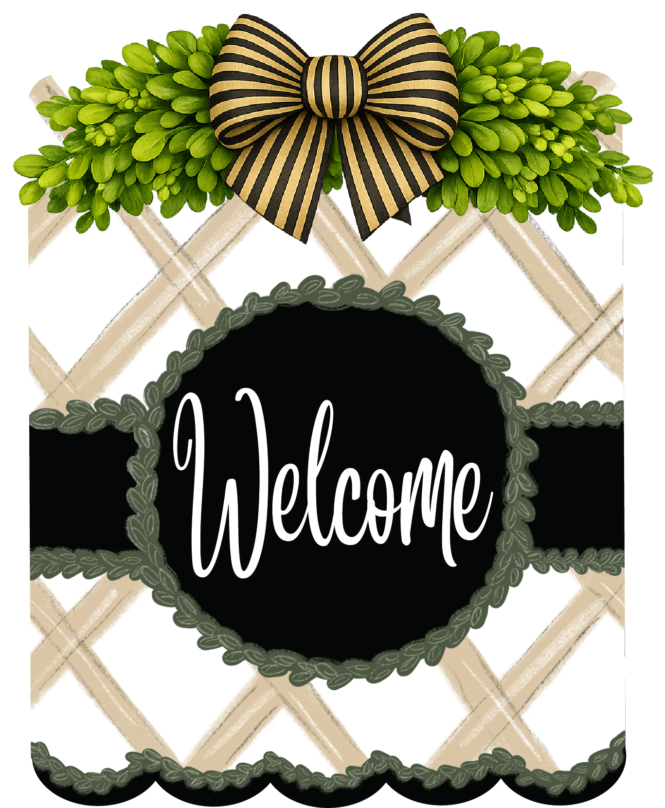Sign Scallop Edge Welcome Black