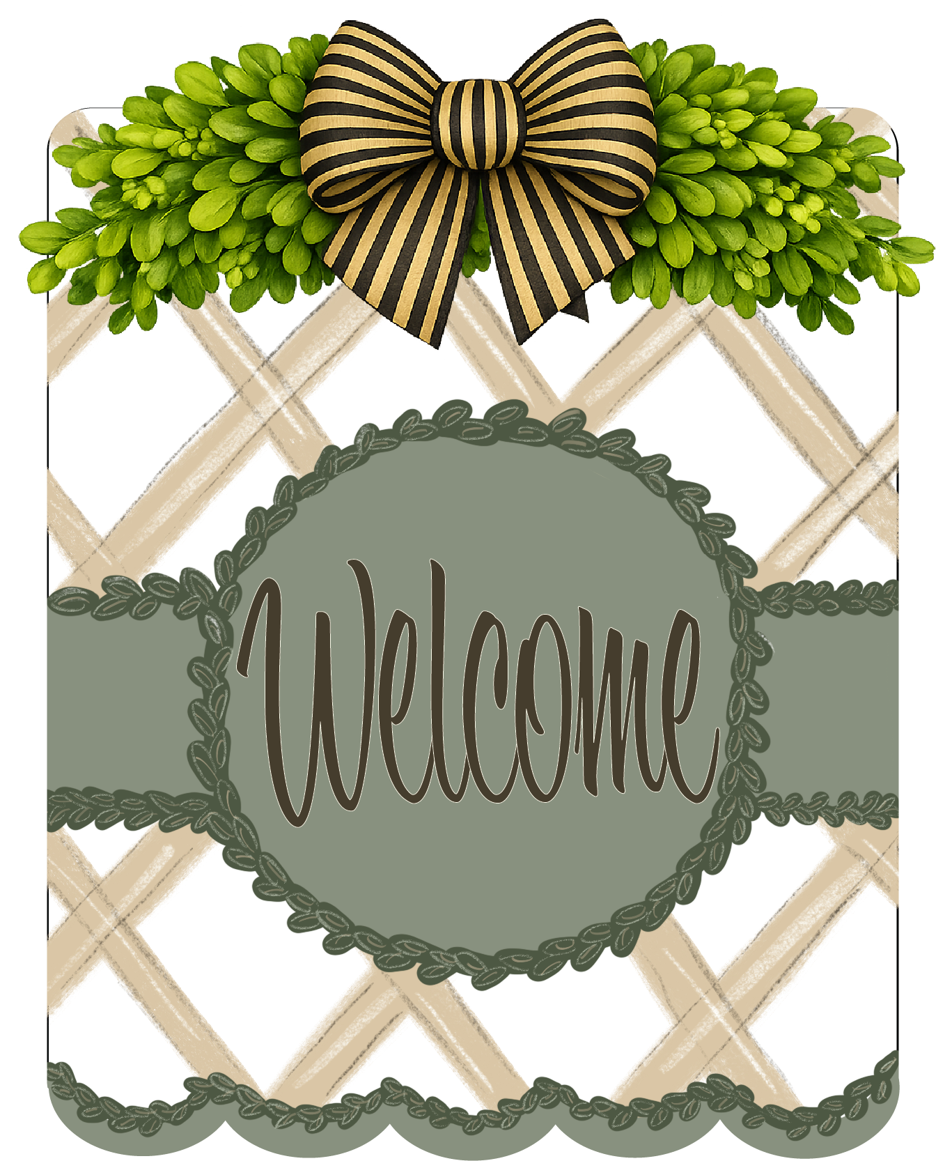 Sign Scallop Edge Welcome Sage