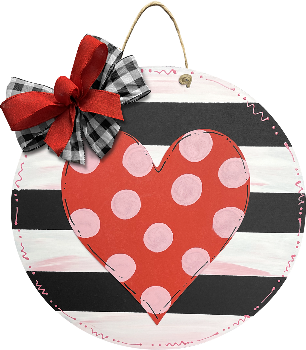 Black & White Striped Valentines Door Hanger