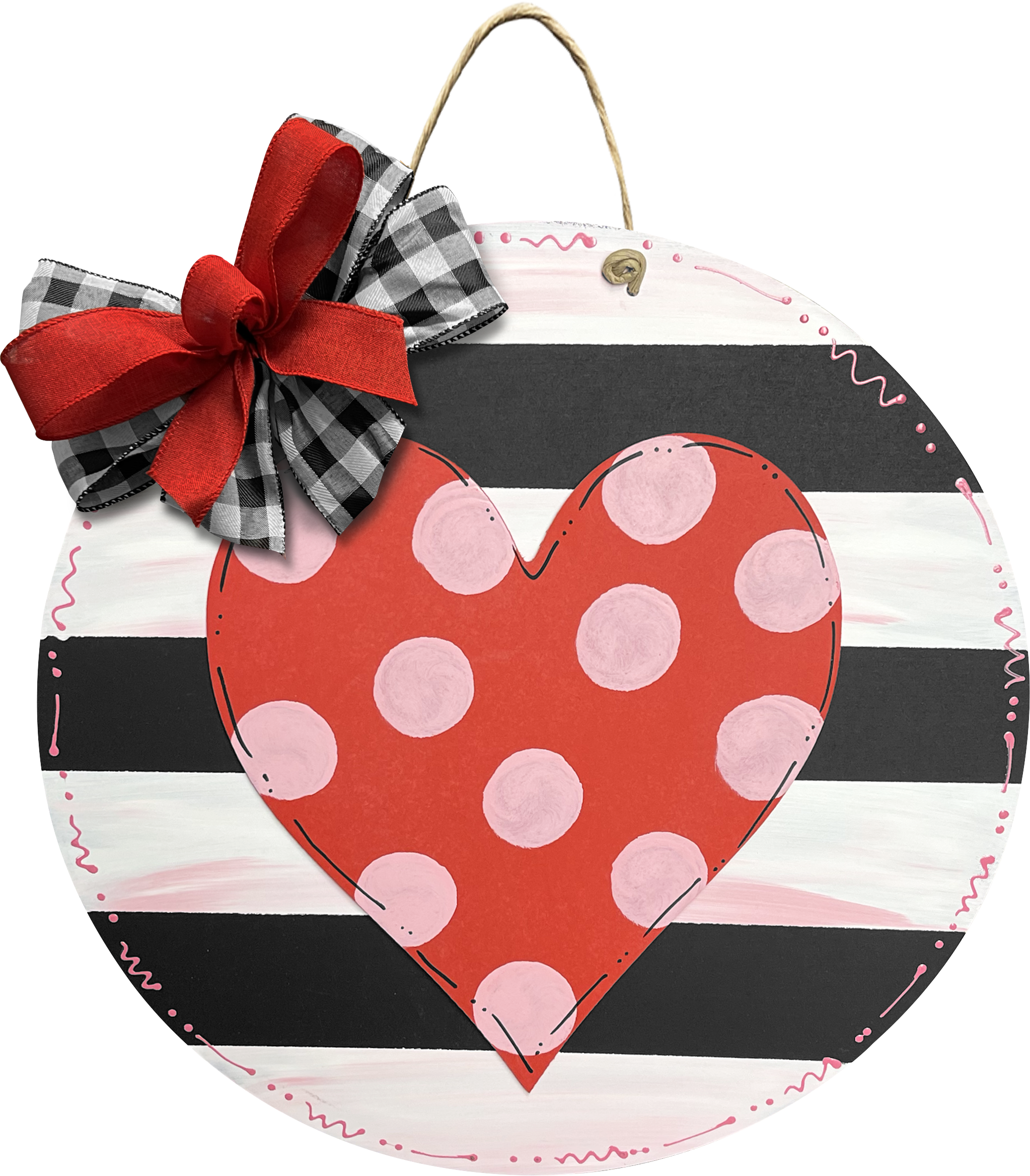 Black & White Striped Valentines Door Hanger