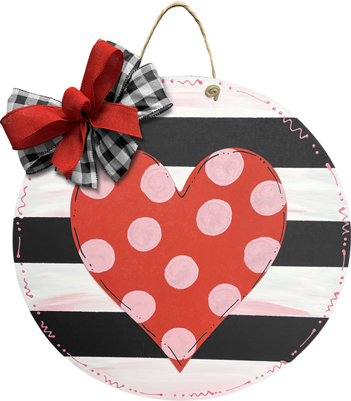 Black & White Striped Valentines Door Hanger