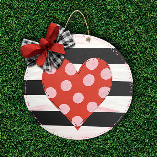 Black & White Striped Valentines Door Hanger