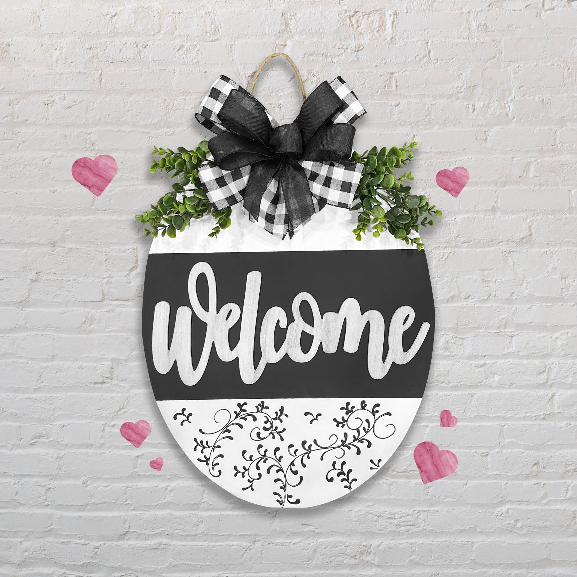 Welcome Oval Black White