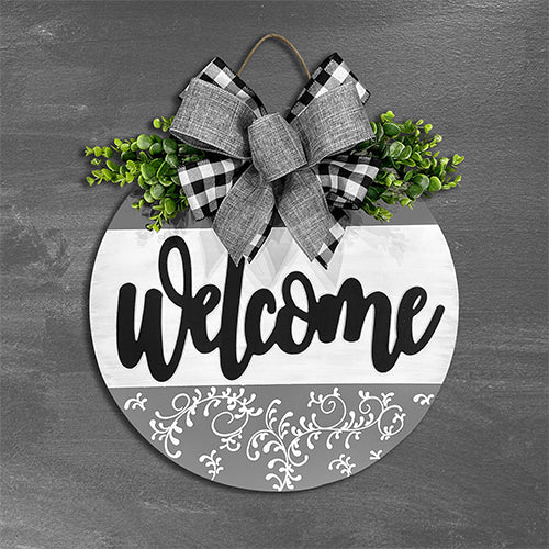 Welcome Gray & White Scroll