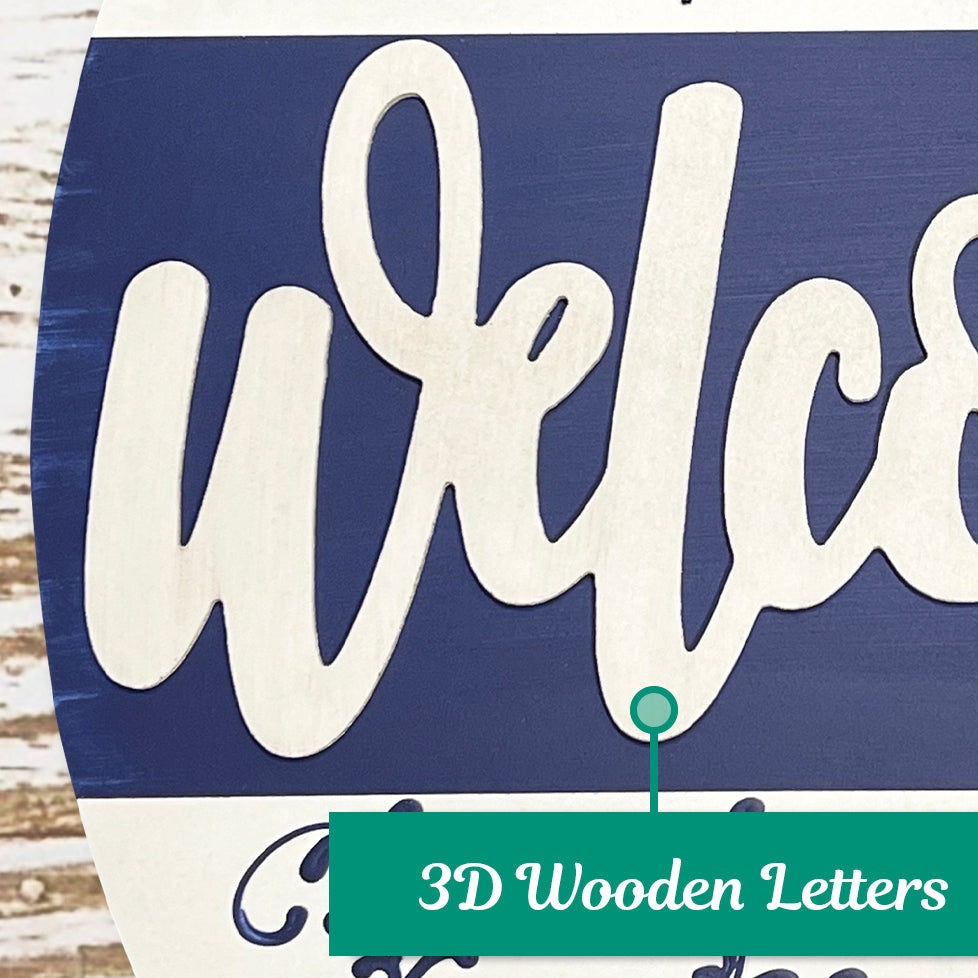 Welcome Oval Navy White