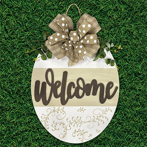 Welcome Oval Tan & White