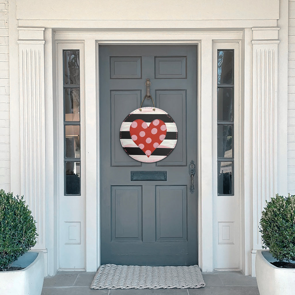 Black & White Striped Valentines Door Hanger