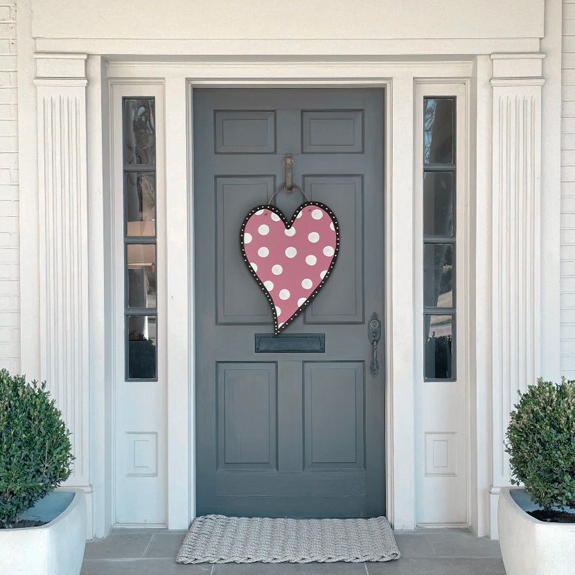 Whimsical Pink Polka-Dot Heart Door Hanger