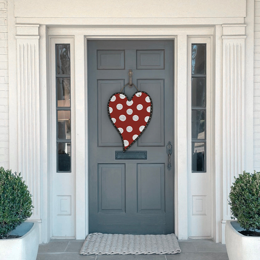 Whimsical Red Polka-Dot Heart Door Hanger
