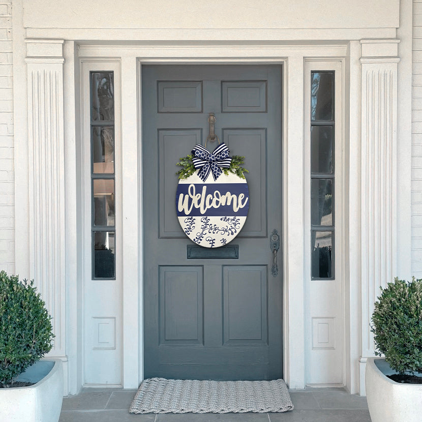 Welcome Oval Navy White